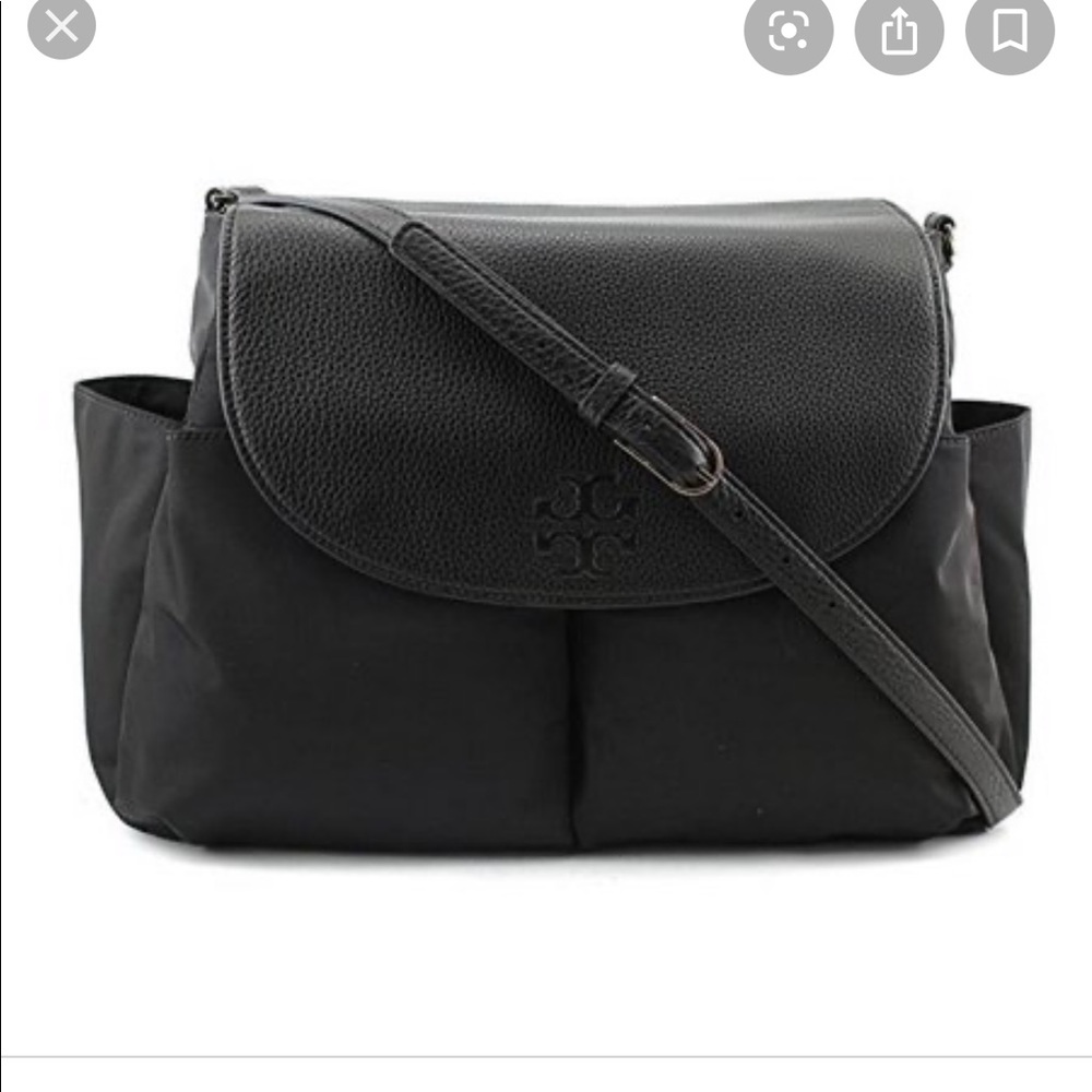 Tory Burch diaper bag! Black leather like new.